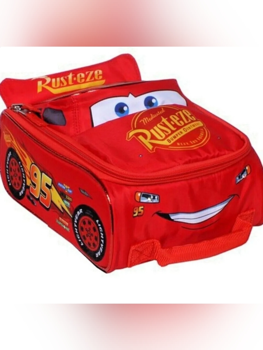 Disney Cars 3D Lightning McQueen Insulated Lunch Bag Tote Box - Red - New